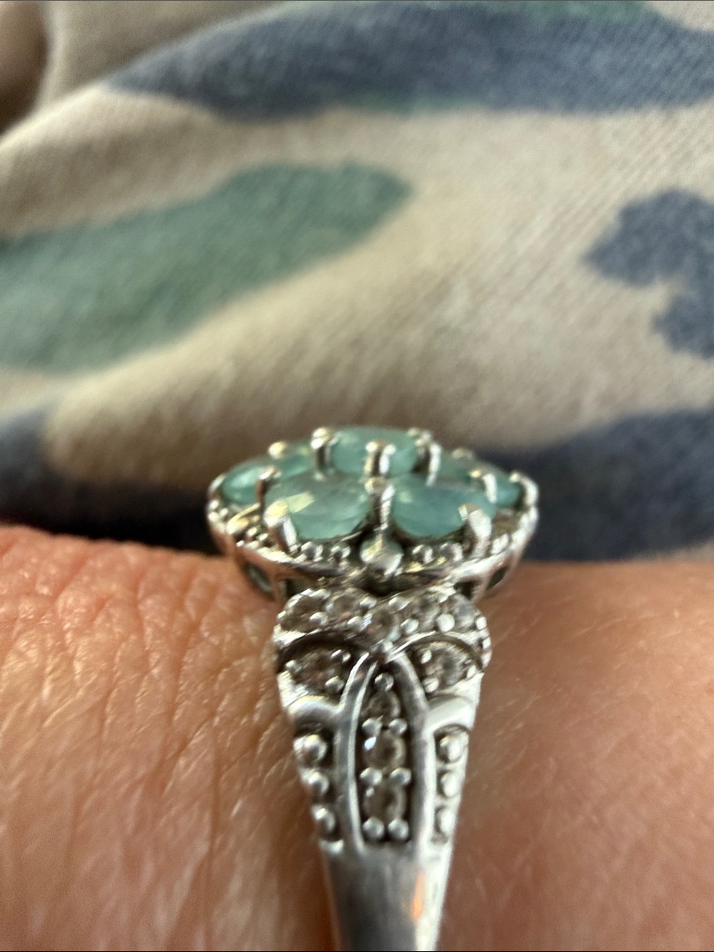 ✨Rare ✨925 Sterling Silver Grandidierite & Diamond Flower Cluster Ring Sz8 - Picture 17 of 17